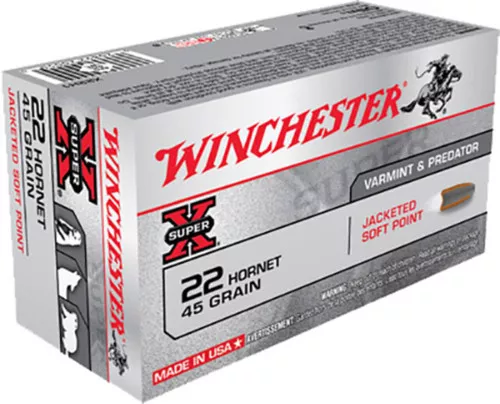 Winchester Super-X Hyper Velocity Centerfire Ammunition, 22 Hornet, Jacketed Soft Point, 45 Grain – 50 Cartridge Box ( 50 / 1 )