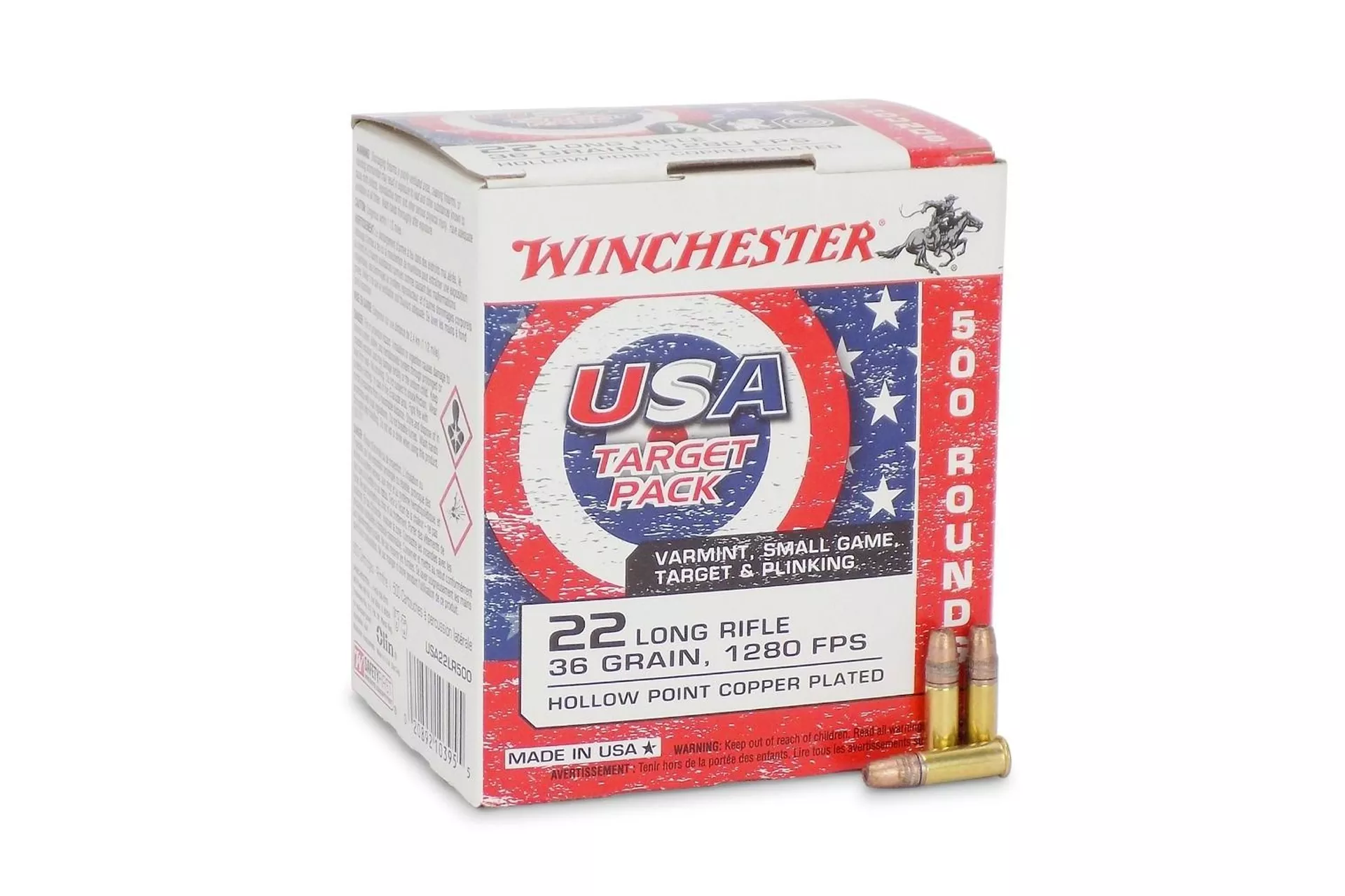 Winchester USA .22LR 36gr Copper Plated Hollow Point Rimfire Ammo – 5000 Rounds
