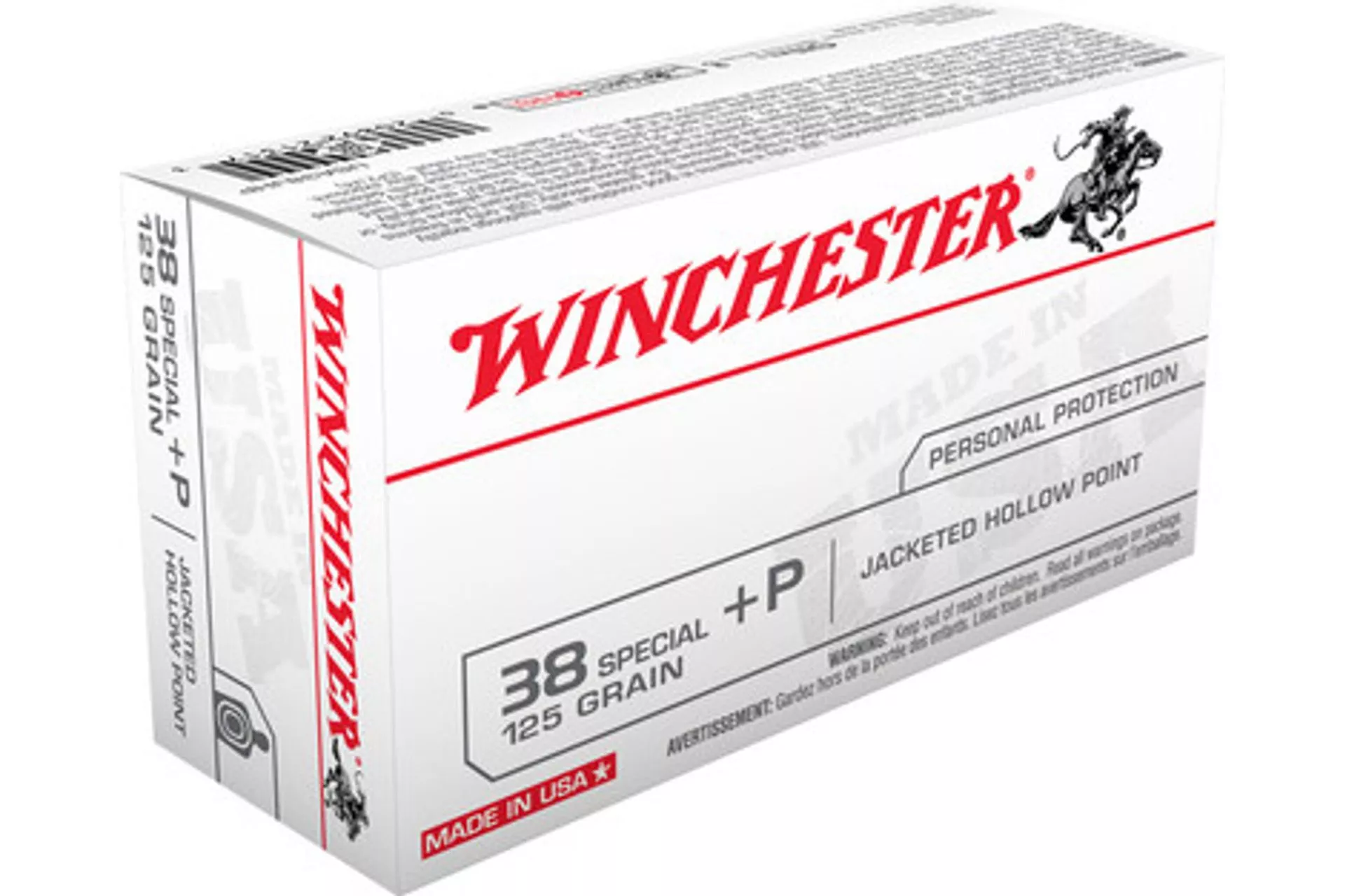Winchester USA 38 Special 125 Grain +P Jacketed Hollow Point, 50 Rd – USA38JHP