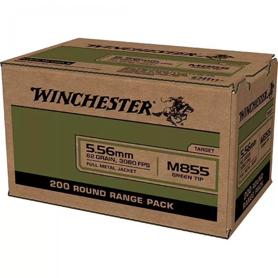 Winchester USA Lake City M855 Green Tip Rifle Ammunition 5.56mm 62 gr. FMJ 3060 fps 500/ct
